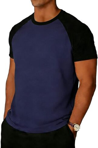 Mens Color Block Tshirts Trendy Raglan Short Sleeve Crew Neck Summer Tops Workout Lightweight Baseball Shirts 2026 in Saudi Arabia