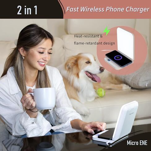 Light Therapy Lamp with Wireless Phone Charger Pad, 2 in 1, 10,000 Lux Bright White UV-Free LED, Anti-Glare, 5 Adjustable Brightness, Sunlight Lamp with Timer, Energy Booster in Saudi Arabia