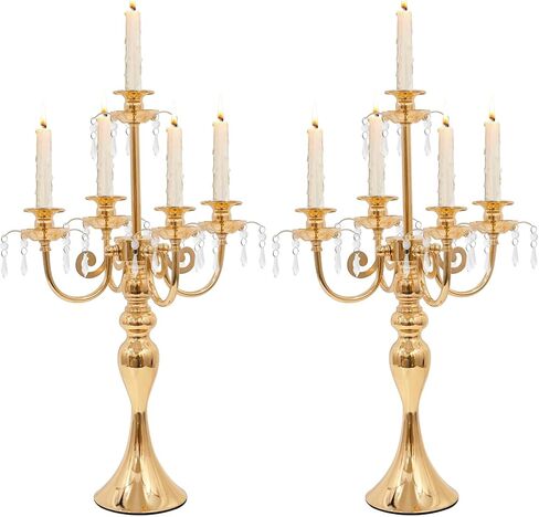 2Pcs Candelabras Centerpieces for Tables, 20" Tall Candlestick Holder for Taper Candles, 5 Arm Crystal Candelabra Candle Holder for Wedding Centerpiece Decor Party Event Reception Decoration (Black) in Saudi Arabia