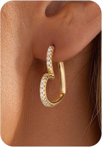Earrings for Women-14K Gold/Silver Plated Heart Hoop Earrings Dainty Pin Paper Clip Ear Dangle Earrings for Women Gifts in Kuwait
