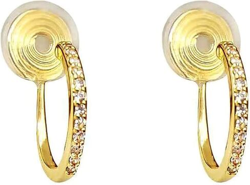 Clip On Earrings for Women 14K Gold Plated Hoop CZ Huggie Hoops Small Adjustable Non Pierced Fake Golden Earrings Invisible Hoop Clip On Earrings in Saudi Arabia
