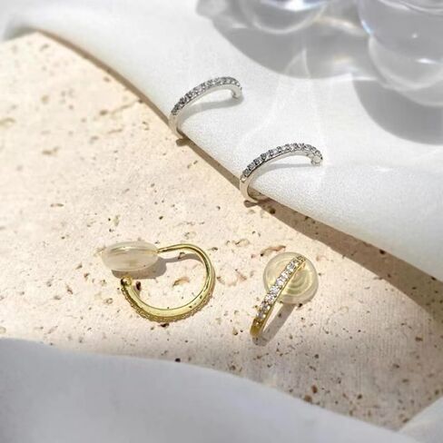 Clip On Earrings for Women 14K Gold Plated Hoop CZ Huggie Hoops Small Adjustable Non Pierced Fake Golden Earrings Invisible Hoop Clip On Earrings in Saudi Arabia