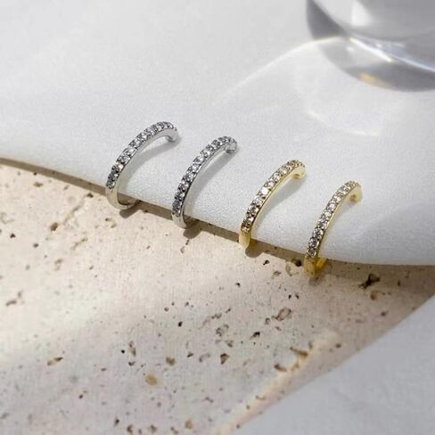 Clip On Earrings for Women 14K Gold Plated Hoop CZ Huggie Hoops Small Adjustable Non Pierced Fake Golden Earrings Invisible Hoop Clip On Earrings in Saudi Arabia