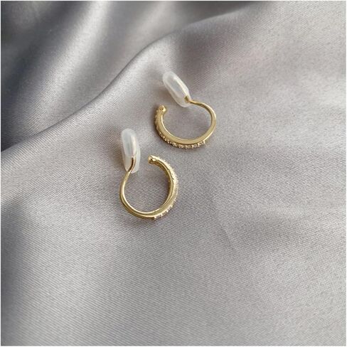 Clip On Earrings for Women 14K Gold Plated Hoop CZ Huggie Hoops Small Adjustable Non Pierced Fake Golden Earrings Invisible Hoop Clip On Earrings in Saudi Arabia