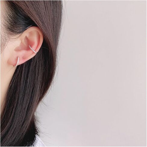 Clip On Earrings for Women 14K Gold Plated Hoop CZ Huggie Hoops Small Adjustable Non Pierced Fake Golden Earrings Invisible Hoop Clip On Earrings in Saudi Arabia