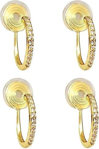 Clip On Earrings for Women 14K Gold Plated Hoop CZ Huggie Hoops Small Adjustable Non Pierced Fake Golden Earrings Invisible Hoop Clip On Earrings in Saudi Arabia