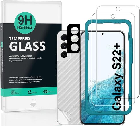 واقي شاشة Ibywind لهاتف Samsung Galaxy S22 Ultra 5G، مع قطعتين من طبقة TPU المرنة، قطعة واحدة من واقي عدسة الكاميرا، قطعة واحدة من طبقة ألياف الكربون الداعمة [قارئ بصمات الأصابع، سهل التركيب] in Kuwait