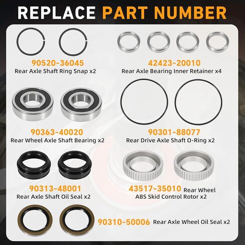 90310-50006 16PCS Rear Axle Bearing and Seal Kit Compatible with Toyota Tacoma 1995-2004, 4Runner 1996-2002 - Replace 90520-36045 42423-20010 90363-40020 in Saudi Arabia