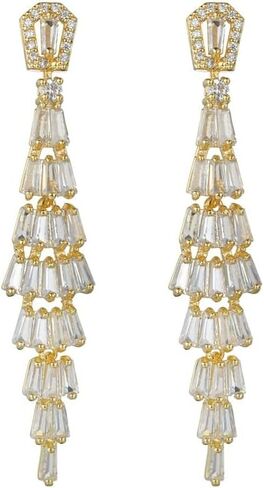 Solid Gold over S925 Sterling Silver Moissanite Tassel Earrings, Statement Long Drop Design, Elegant & Glamorous Jewelry Gift in Kuwait