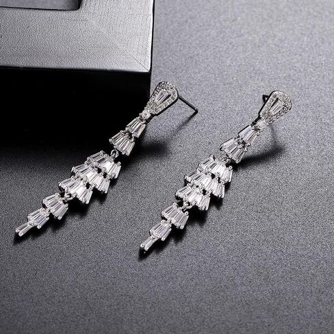 Solid Gold over S925 Sterling Silver Moissanite Tassel Earrings, Statement Long Drop Design, Elegant & Glamorous Jewelry Gift in Kuwait