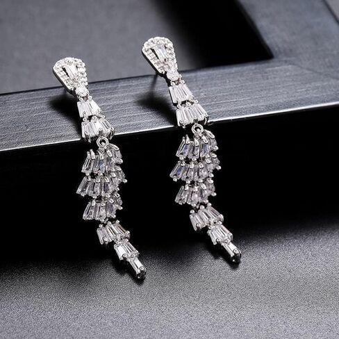 Solid Gold over S925 Sterling Silver Moissanite Tassel Earrings, Statement Long Drop Design, Elegant & Glamorous Jewelry Gift in Kuwait