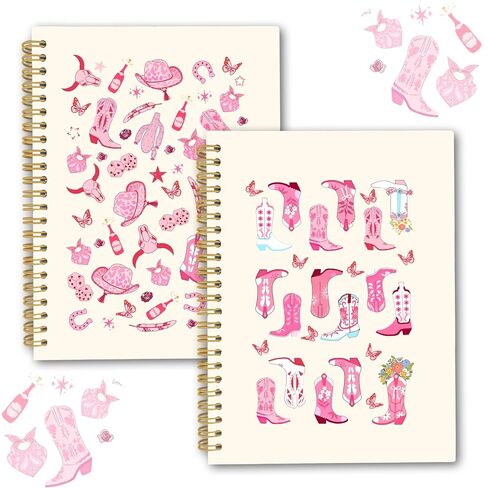 Ialtsidws Western Cowboy Spiral Journal Notebook Set, 2 Pcs Pink Cowgirl Spiral Bound Notebooks for Women Girls, Cute Journals for Student Teacher, Notepad (8.2 * 6.2") for Work, Office, School in Saudi Arabia