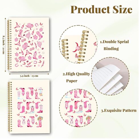 Ialtsidws Western Cowboy Spiral Journal Notebook Set, 2 Pcs Pink Cowgirl Spiral Bound Notebooks for Women Girls, Cute Journals for Student Teacher, Notepad (8.2 * 6.2") for Work, Office, School in Saudi Arabia
