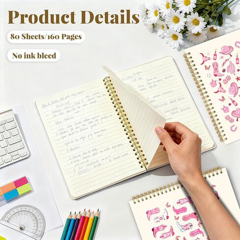 Ialtsidws Western Cowboy Spiral Journal Notebook Set, 2 Pcs Pink Cowgirl Spiral Bound Notebooks for Women Girls, Cute Journals for Student Teacher, Notepad (8.2 * 6.2") for Work, Office, School in Saudi Arabia