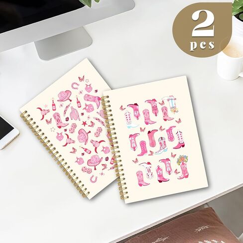 Ialtsidws Western Cowboy Spiral Journal Notebook Set, 2 Pcs Pink Cowgirl Spiral Bound Notebooks for Women Girls, Cute Journals for Student Teacher, Notepad (8.2 * 6.2") for Work, Office, School in Saudi Arabia