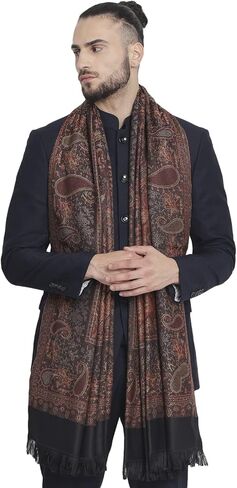 Pashtush Men's Jamawar Shawl, Faux Pashmina Free Size Black in Saudi Arabia
