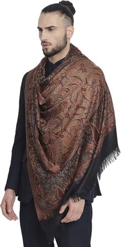 Pashtush Men's Jamawar Shawl, Faux Pashmina Free Size Black in Saudi Arabia