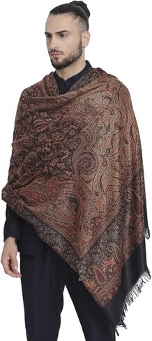 Pashtush Men's Jamawar Shawl, Faux Pashmina Free Size Black in Saudi Arabia