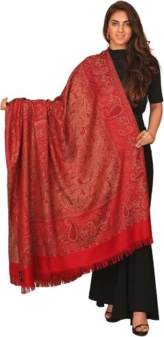 Pashtush Women's Kashmiri Jamawar Shawl, Faux Pashmina Free Size Red in Saudi Arabia