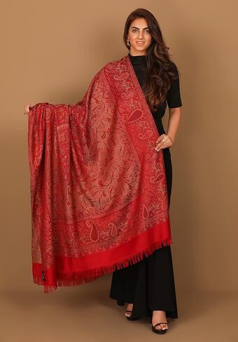 Pashtush Women's Kashmiri Jamawar Shawl, Faux Pashmina Free Size Red in Saudi Arabia