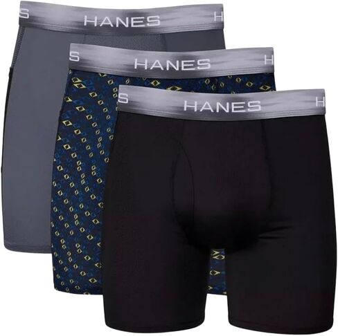 Hanes Premium Men's Xtemp Boxer Briefs with pocket 3pk - Gray/Blue/Black, Large in Saudi Arabia