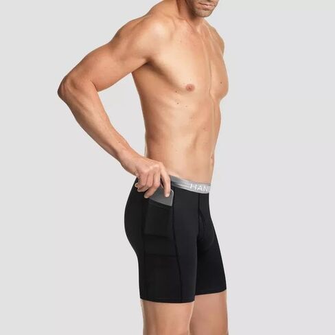 Hanes Premium Men's Xtemp Boxer Briefs with pocket 3pk - Gray/Blue/Black, Large in Saudi Arabia