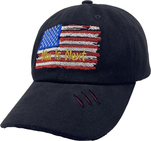 Who is Next Themed Embroidered Hat American Flag Vintage Washed Distressed Baseball Cap Black in Saudi Arabia