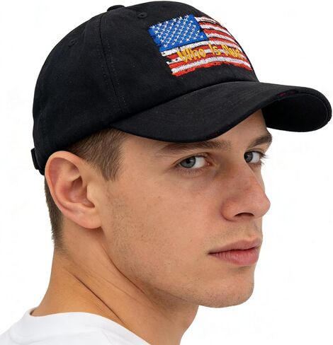 Who is Next Themed Embroidered Hat American Flag Vintage Washed Distressed Baseball Cap Black in Saudi Arabia