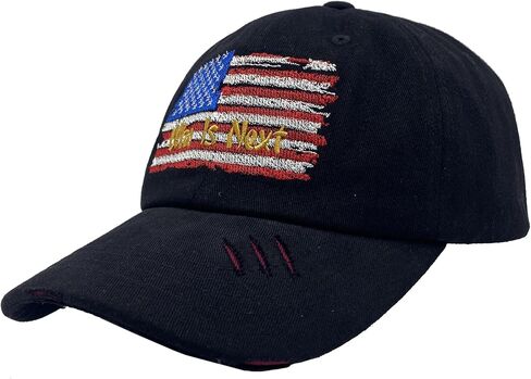 Who is Next Themed Embroidered Hat American Flag Vintage Washed Distressed Baseball Cap Black in Saudi Arabia