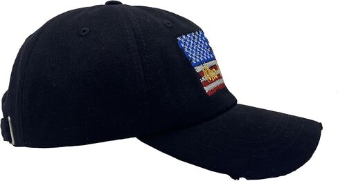 Who is Next Themed Embroidered Hat American Flag Vintage Washed Distressed Baseball Cap Black in Saudi Arabia