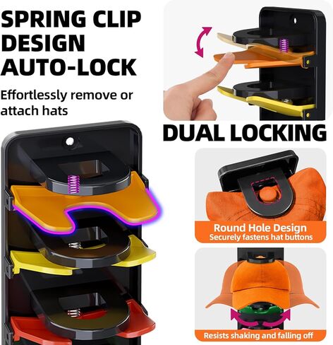 Spring-Loaded Hat Organizer for Baseball Caps (2 Pack) – Holds 20 Caps, Quick Insert & Smooth Release with Secure Hold, Wall Mount for Closet or Door with Adhesive & Screws in Kuwait