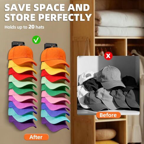 Spring-Loaded Hat Organizer for Baseball Caps (2 Pack) – Holds 20 Caps, Quick Insert & Smooth Release with Secure Hold, Wall Mount for Closet or Door with Adhesive & Screws in Kuwait