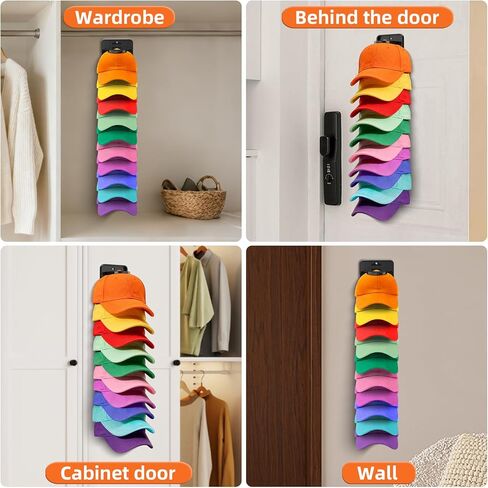 Spring-Loaded Hat Organizer for Baseball Caps (2 Pack) – Holds 20 Caps, Quick Insert & Smooth Release with Secure Hold, Wall Mount for Closet or Door with Adhesive & Screws in Kuwait