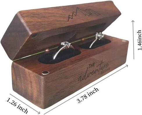 صندوق خاتم من خشب الجوز مصنوع يدويًا من molchagar مع غطاء مغناطيسي منقوش عليه عبارة "The Adventure Begins" - هدية الذكرى السنوية والزفاف للأزواج، صندوق تخزين المجوهرات، حامل تذكار in Kuwait
