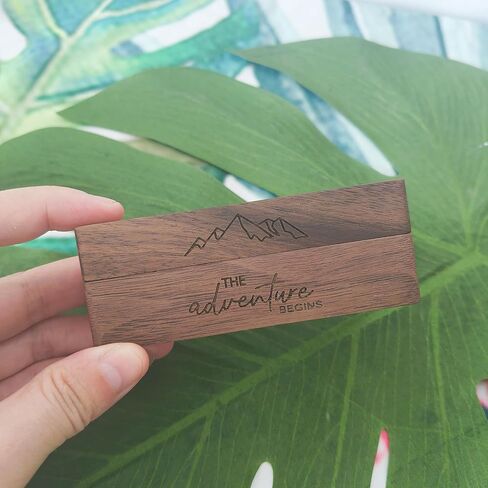 صندوق خاتم من خشب الجوز مصنوع يدويًا من molchagar مع غطاء مغناطيسي منقوش عليه عبارة "The Adventure Begins" - هدية الذكرى السنوية والزفاف للأزواج، صندوق تخزين المجوهرات، حامل تذكار in Kuwait