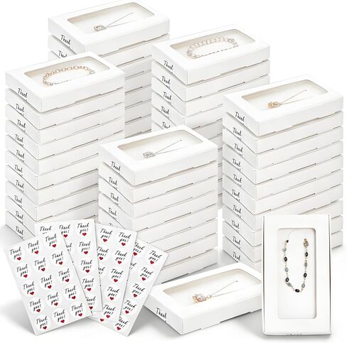 50 Pack Jewelry Packaging Boxes, 5.4'' x 3.2'' x 0.7'' Paper Necklace Gift Box with Clear Window Display Card Stickers, Sublimation Keychain Packaging Box for Bracelets, Earrings Displaying in Kuwait