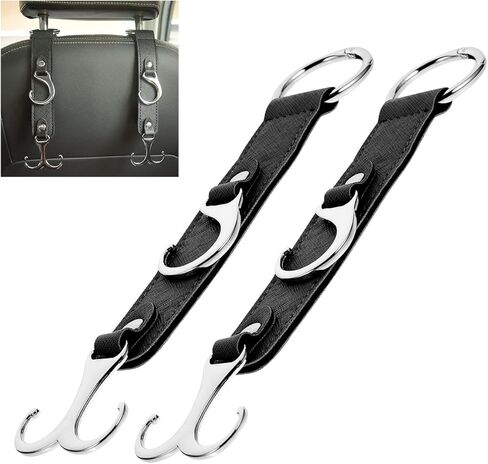 2PCS Car Seat Back Storage Hook, Leather Auto Headrest Hanger Hook, Multifunctional Auto Purse and Bag Holder, Universal Vehicle Interior Organizer Accessory for Hanging Grocery Bag Umbrella (Black) in Saudi Arabia