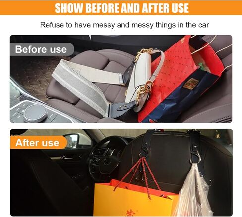 2PCS Car Seat Back Storage Hook, Leather Auto Headrest Hanger Hook, Multifunctional Auto Purse and Bag Holder, Universal Vehicle Interior Organizer Accessory for Hanging Grocery Bag Umbrella (Black) in Saudi Arabia