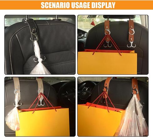 2PCS Car Seat Back Storage Hook, Leather Auto Headrest Hanger Hook, Multifunctional Auto Purse and Bag Holder, Universal Vehicle Interior Organizer Accessory for Hanging Grocery Bag Umbrella (Black) in Saudi Arabia