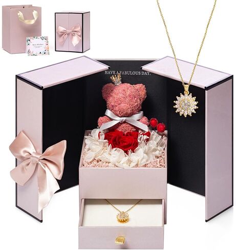 Gifts for Women Preserved Real Rose with I Love You 100 Languags Necklace Eternal Roses Birthday Gifts for Girlfriend Mom Wife Her Grandma Anniversary Valentines Day Romantic-Red Eternal Flowers in Saudi Arabia