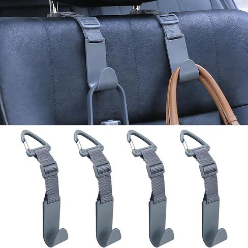 خطافات مسند رأس السيارة قابلة للتعديل مكونة من 4 قطع - منظم ظهر المقعد العالمي مع مشبك عالي التحمل للمحافظ والحقائب والبقالة باللون الأسود in Kuwait