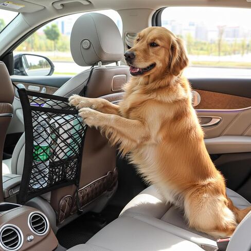 3-Layer Car Mesh Organizer, Elastic Purse Holder for Car, Dog Car-Net Barrier for Kid Pet, Cars Purse Holder Between Seats Accessories, Universal Stretchable Cars Seat Mesh Bag in Saudi Arabia