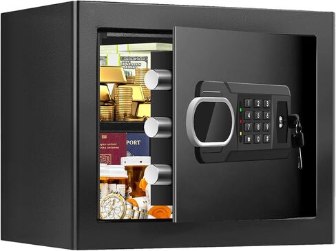 صندوق أمان صغير ضد الحريق مقاس 1.3 قدم للاستخدام المنزلي، صندوق أمان شخصي ضد الحرائق مزود بلوحة مفاتيح إلكترونية، ومفاتيح احتياطية ورف قابل للإزالة، صندوق آمن للوثائق الفولاذية المقاومة للحريق للأشياء الثمينة النقدية in Kuwait