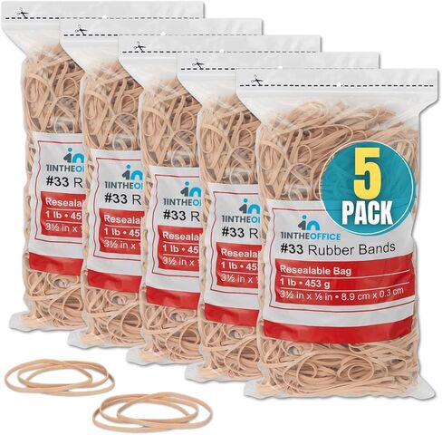 1InTheOffice Rubber Bands Size 33#, 33 Rubber Bands 3.5" x 0.125", (5 Pack) in Saudi Arabia