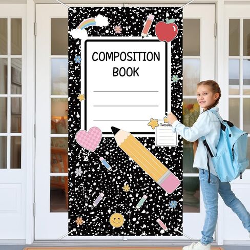 Composition Notebook Door Cover Back to School Classroom Decor Composition Notebook Hanging Door Banner Welcome Cover Banner for First Day of School Classroom Office Wall Doors Porch Sign Decoration in Saudi Arabia