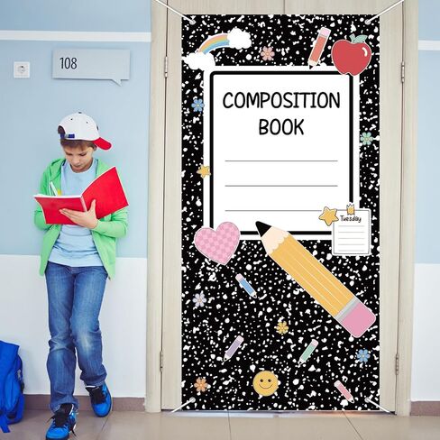 Composition Notebook Door Cover Back to School Classroom Decor Composition Notebook Hanging Door Banner Welcome Cover Banner for First Day of School Classroom Office Wall Doors Porch Sign Decoration in Saudi Arabia