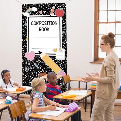 Composition Notebook Door Cover Back to School Classroom Decor Composition Notebook Hanging Door Banner Welcome Cover Banner for First Day of School Classroom Office Wall Doors Porch Sign Decoration in Saudi Arabia