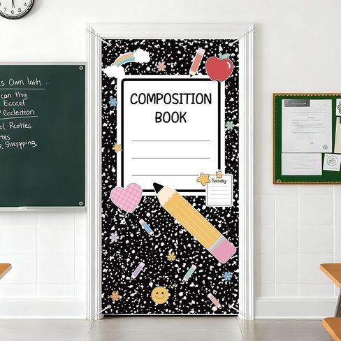Composition Notebook Door Cover Back to School Classroom Decor Composition Notebook Hanging Door Banner Welcome Cover Banner for First Day of School Classroom Office Wall Doors Porch Sign Decoration in Saudi Arabia