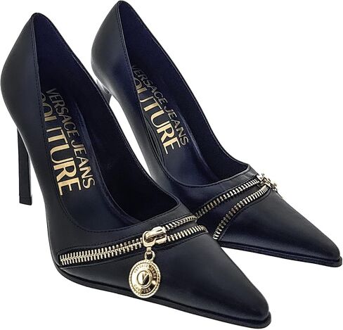 VERSACE JEANS COUTURE Womens Black Pointed Toe Pumps with Gold Zip Detail in Saudi Arabia