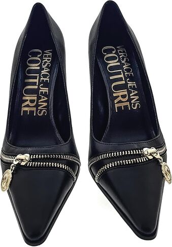 VERSACE JEANS COUTURE Womens Black Pointed Toe Pumps with Gold Zip Detail in Saudi Arabia